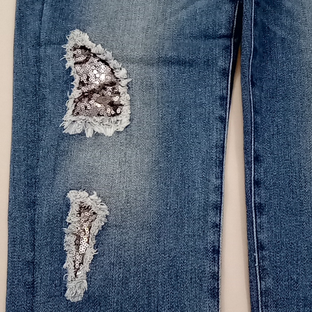 DG2 Silver Sequin Patch Stretch Jeans